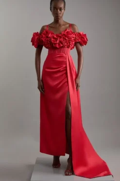 Tall Rosette Corset Lace Up Back Midaxi Dress