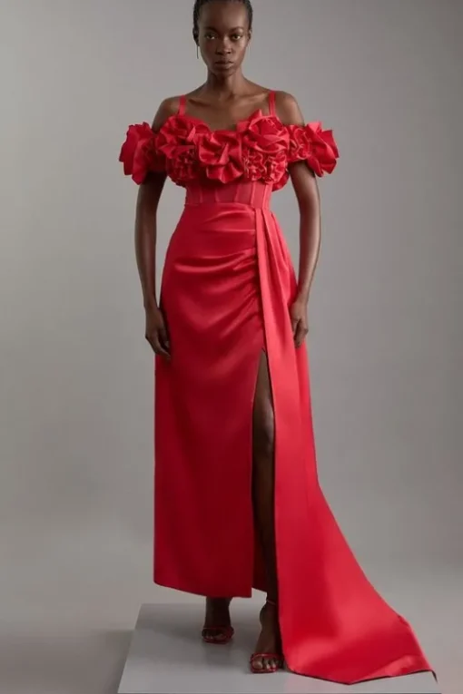 Tall Rosette Corset Lace Up Back Midaxi Dress