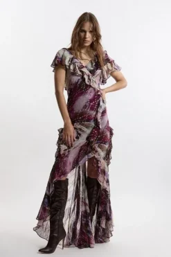 Tall Ruffle Detail Metallic Thread Maxi Dress