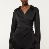 Tall Satin Back Crepe Pearl Detail Wrap Blouse