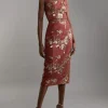 Tall Satin Sequin And Embroidery Woven Pencil Skirt