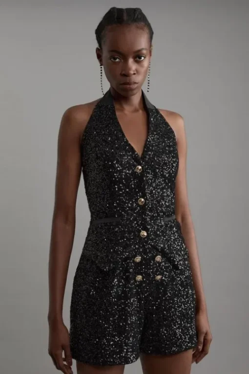 Tall Sequin Halter Neck Vest