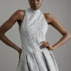 Tall Sequin Metallic Boucle Halter Full Skirt Tailored Mini Dress