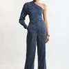 Tall Striped Twill Wide Leg Woven Pants