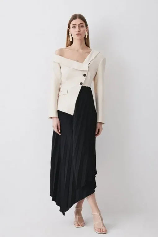 Tall Tailored Crepe Asymmetric Pleated Midi Dress