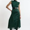 Tall Top Stitch Satin Georgette Strong Shoulder Midi Dress