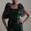 Tall Velvet Sequin Woven Mini Dress With Taffeta Tie Detail