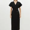 Techno Cotton Woven Midi Dress With Gold Clasp