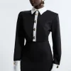 Techno Cotton Woven Mini Shirt Dress With Gold Clasps