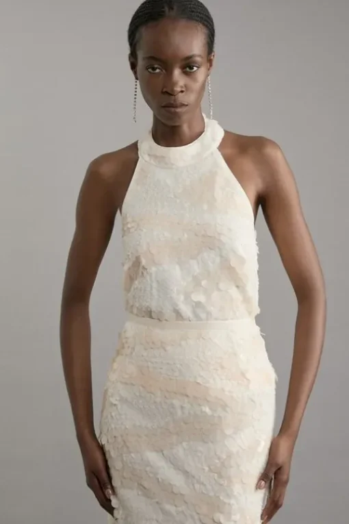 Textured Sequin Woven Halterneck Top