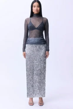 Textured Sequin Woven Maxi Skirt