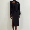 The Founder Compact Stretch Tailored Tie Neck Pencil Midi Dress