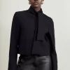 The Founder Compact Stretch Cropped Tie Neck Tailored Blazer