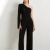 The Founder Petite Compact Stretch One Shoulder Tailored Jumpsuit