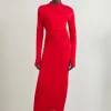 The Founder Petite Soft Touch Jersey Asymmetric Neck Midi Dress