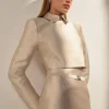 The Founder Satin Twill Cropped Wrap Tailored Jacket