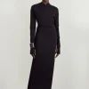 The Founder Soft Touch Jersey Asymmetric Neck Midi Dress