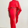 The Founder Tall Crystal Embellished Satin Cape Detail Maxi Dress