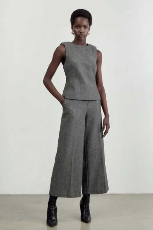 The Founder Tall Herringbone Straight Leg Cropped Pants