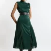 Top Stitch Satin Georgette Strong Shoulder Midi Dress