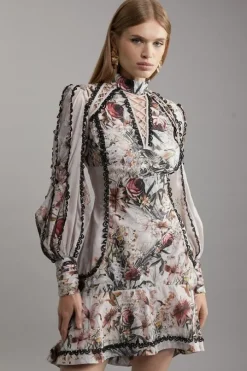 Trailing Floral Woven Mini Dress