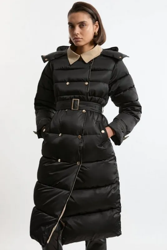 Trench Details Padded Puffer Coat