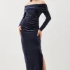 Velvet Jersey Off Shoulder Maxi Dress