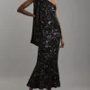 Velvet Sequin One Shoulder Woven Maxi Dress