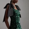 Velvet Sequin Woven Mini Dress With Taffeta Tie Detail