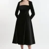 Velvet Tailored Pleat Full Skirted Midaxi Dress