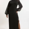 Viscose Blend Compact Knit Chiffon Sleeve Maxi Dress