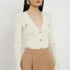 Viscose Blend Dry Handle Rib Military Trim Cardigan