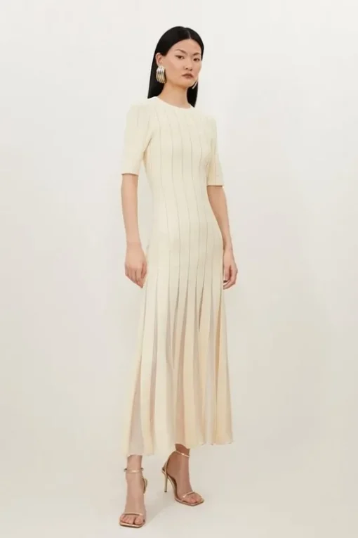 Viscose Blend Filament Full Skirt Knit Midi Dress