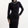 Viscose Blend High Neck Knit Midi Dress