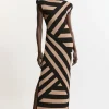 Viscose Blend Jacquard Stripe Power Shoulder Knit Midaxi Dress