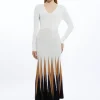 Viscose Blend Knit Color Block Hem Detail Maxi Dress