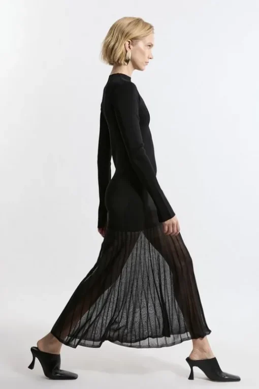 Viscose Blend Knit Sheer Skirt Maxi Dress