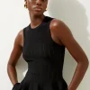 Viscose Blend Pointelle Detail Knit Racer Peplum Top