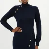 Viscose Blend Popper Detail Knitted Mini Dress