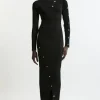 Viscose Blend Rib Envelope Neck Knit Midi Dress