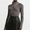 Viscose Blend Rib Knit Envelope Neck Top