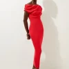 Viscose Blend Rib Knit Off The Shoulder Midaxi Dress