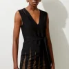 Viscose Blend Sheer Detail Belted Knit Tunic