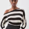 Viscose Blend Sheer Knit Slinky Asymmetric Blouson Top