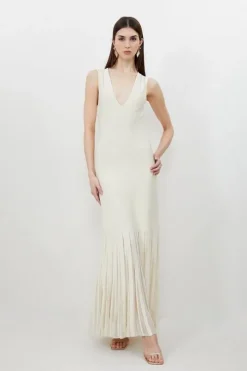 Viscose Blend Sheer Skirt Maxi Knit Dress