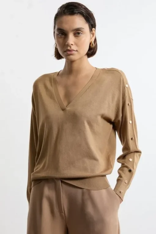 Viscose Blend V Neck Knit Sweater