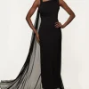 Viscose Cady Backless Bodycon Maxi Dress With Detachable Viscose Georgette Cape