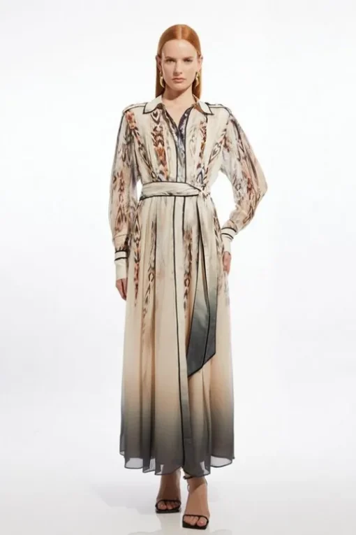 Viscose Floral Border Shirt Maxi Dress