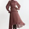 Viscose Georgette Ruffle Detail Drama Woven Dress