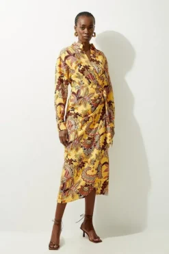 Viscose Linen Woven Shirt Midi Dress